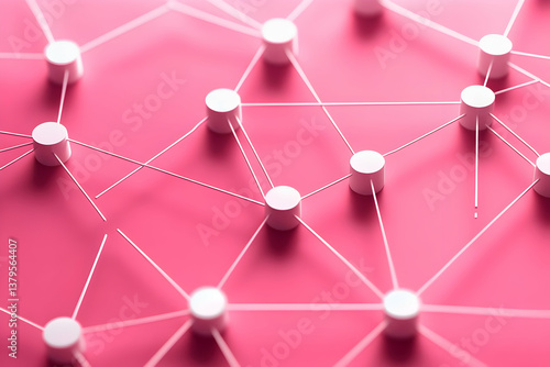 Abstract representation of connections in technology, showcasing a network of nodes against a vibrant pink background.