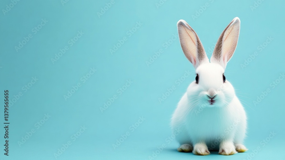White Rabbit Sitting on a Blue Background Studio Shot for Easter White Rabbit Sitting on a Blue Background Studio Shot for Easter