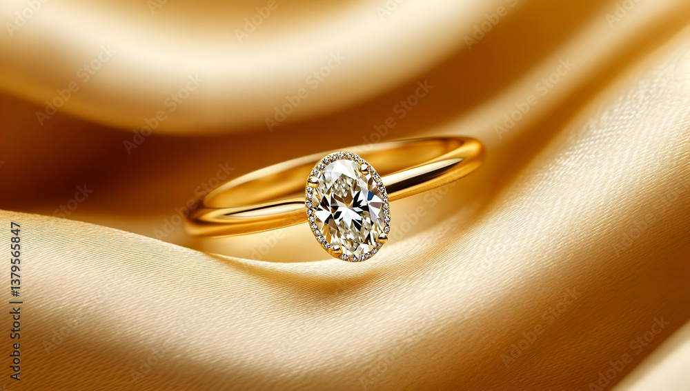An elegant gold ring with a sparkling diamond sits gracefully on soft satin fabric, symbolizing luxury and romance. An elegant gold ring with a sparkling diamond sits gracefully on soft satin fabric, symbolizing luxury and romance.