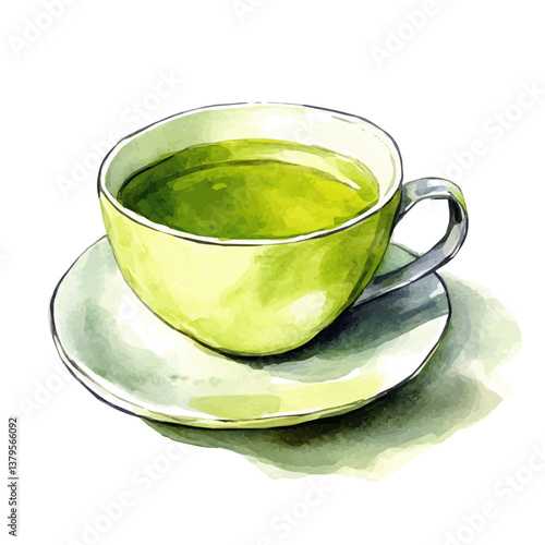 A watercolor vector illustration of Sencha Green Tea, isolated on a white background.

