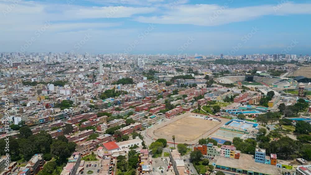 Drone view of Lima under a cloudless sky. Drone view of Lima under a cloudless sky.