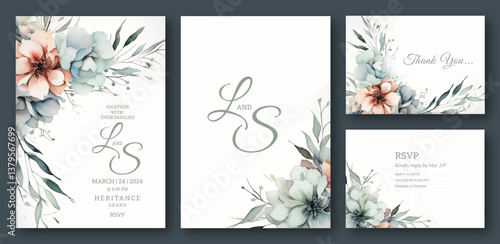 Beautiful floral art wedding invitation template design, Luxury invitation card background, floral texture, blooming art, Hand drawn texture design, invitation