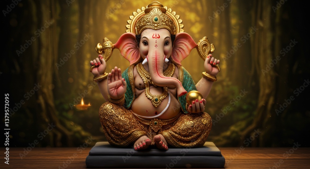 Fototapeta premium Ganesha Statue in a Sacred Forest Setting