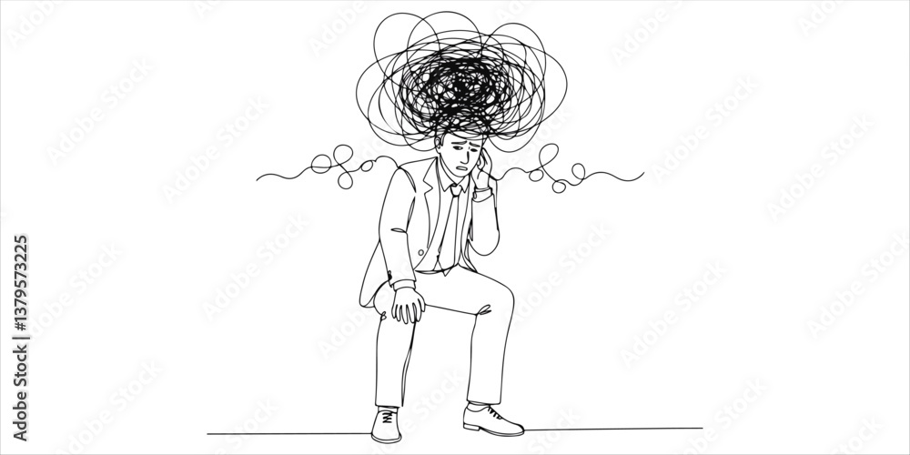 Fototapeta premium Overthinking and excessive worry can lead to stress, anxiety, and self-doubt, creating a cycle of indecision and mental exhaustion. Fear and obsessive thoughts overwhelm the mind, making it difficult 