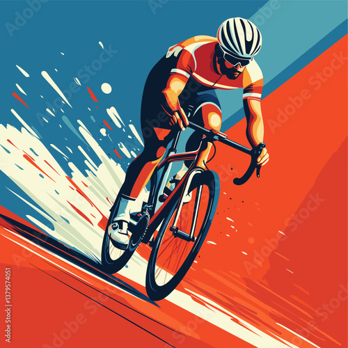 Cyclist in motion racing with dynamic speed and vibrant colors