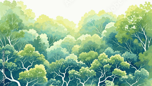 Misty canopy glow forest isolated watercolor vector illustration svg