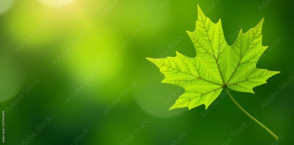 Close-up shot of fresh green maple leaf in spring, nature, season, greenery Close-up shot of fresh green maple leaf in spring, nature, season, greenery