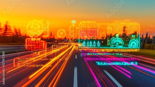Highway to the Future Digital Overlay on Speeding Car.