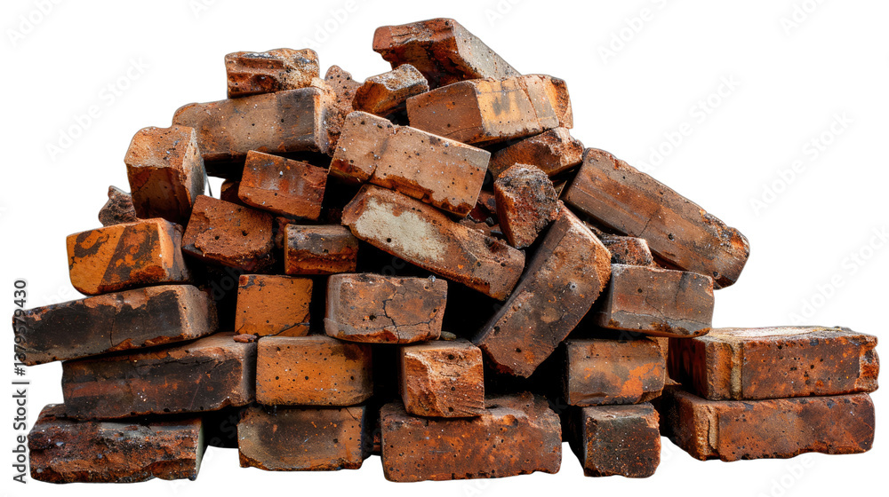Pile of Aged Bricks: A weathered pile of rustic bricks showcasing varied textures and warm earth tones, offering a glimpse into the history of building materials. Pile of Aged Bricks: A weathered pile of rustic bricks showcasing varied textures and warm earth tones, offering a glimpse into the history of building materials.