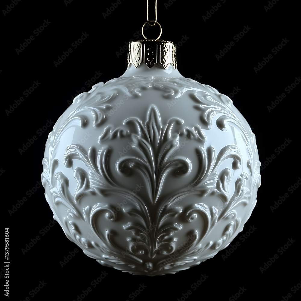 Fototapeta premium Ornate white Christmas ornament against black background