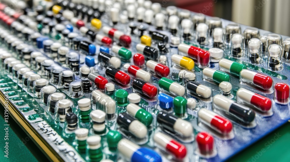 Fototapeta premium Colorful Assortment of Pills and Capsules in a Plastic Tray