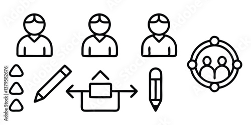 Collaboration Icons with Line Editing – Customizable & Scalable Vector Set