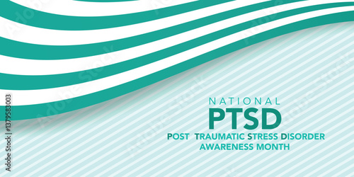 PTSD Awareness Month in June. Post Traumatic Stress Disorder. Celebrated annual in United States. Medical health care and awareness design. Poster, card, banner and background. Vector illustration