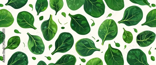 Wallpaper Mural Green spinach leaves scattered digital art pattern abstract design illustration background Torontodigital.ca