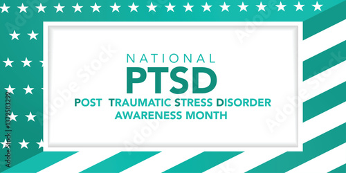 PTSD Awareness Month in June. Post Traumatic Stress Disorder. Celebrated annual in United States. Medical health care and awareness design. Poster, card, banner and background. Vector illustration