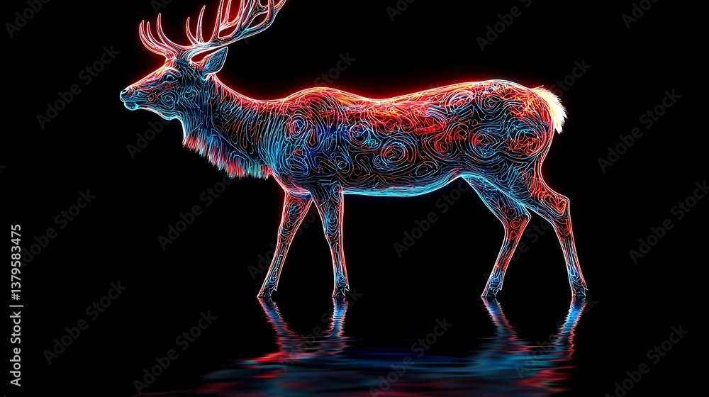 Abstract glowing deer silhouette in dark reflection Abstract glowing deer silhouette in dark reflection