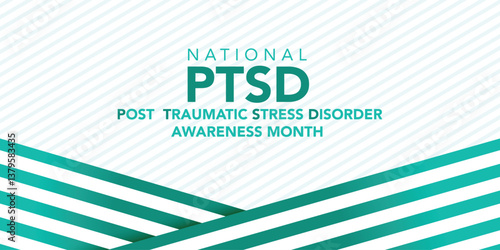 PTSD Awareness Month in June. Post Traumatic Stress Disorder. Celebrated annual in United States. Medical health care and awareness design. Poster, card, banner and background. Vector illustration