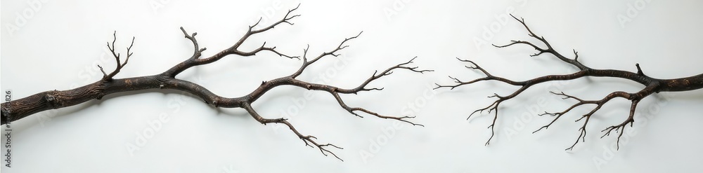 Dark and twisted branches hanging on the white wall like macabre art, hang, strange, twisted Dark and twisted branches hanging on the white wall like macabre art, hang, strange, twisted