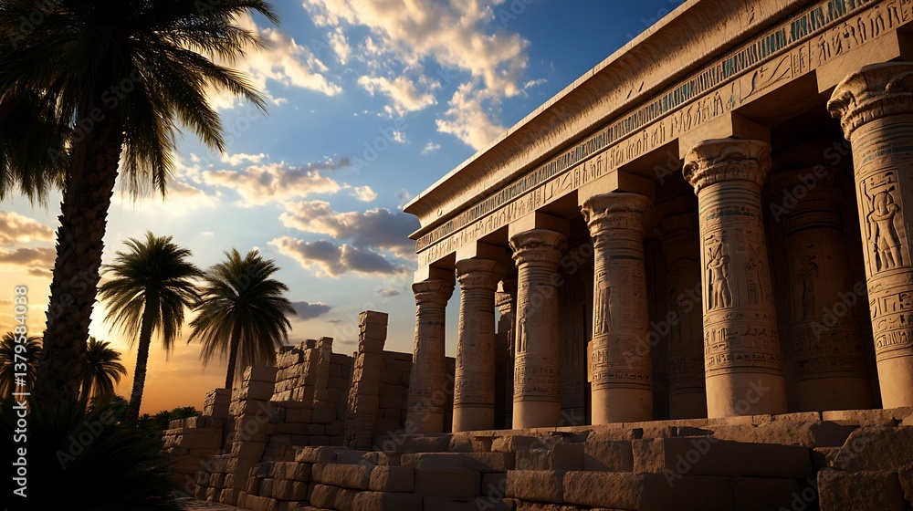 Obraz premium Sunset at Philae Temple Ancient Egypts Oasis.