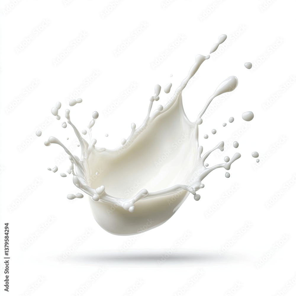 Creamy milk splash exploding in a dynamic burst against a pure white background showcasing its rich texture and vibrant flow. Creamy milk splash exploding in a dynamic burst against a pure white background showcasing its rich texture and vibrant flow.