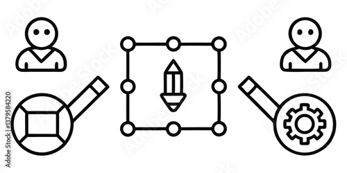 Collaboration Icons with Line Editing – Customizable & Scalable Vector Set