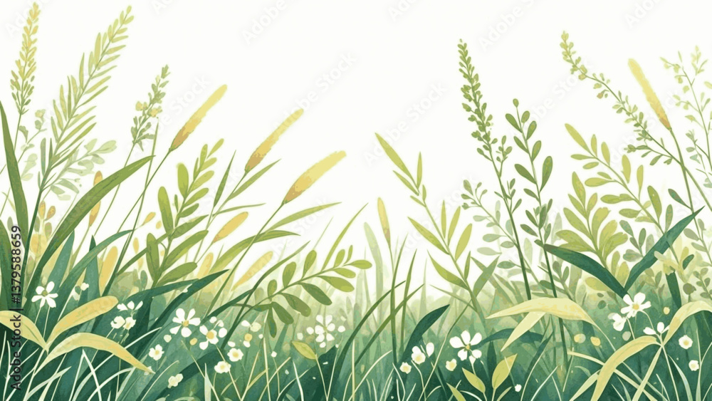 Fototapeta premium Dappled floral light meadow isolated watercolor vector illustration svg 