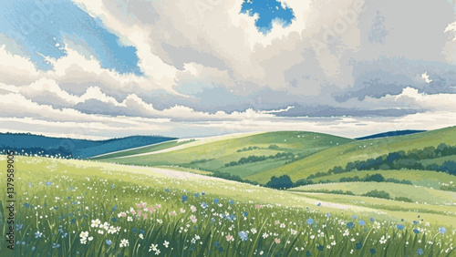 Pastel prairie breeze meadow isolated watercolor vector illustration svg
