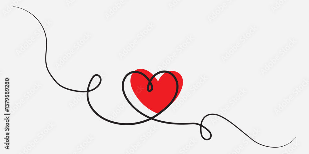 One continuous drawing of heart and color shape love sign. Thin flourish and romantic symbols in simple linear style. Editable stroke. Doodle vector illustration One continuous drawing of heart and color shape love sign. Thin flourish and romantic symbols in simple linear style. Editable stroke. Doodle vector illustration