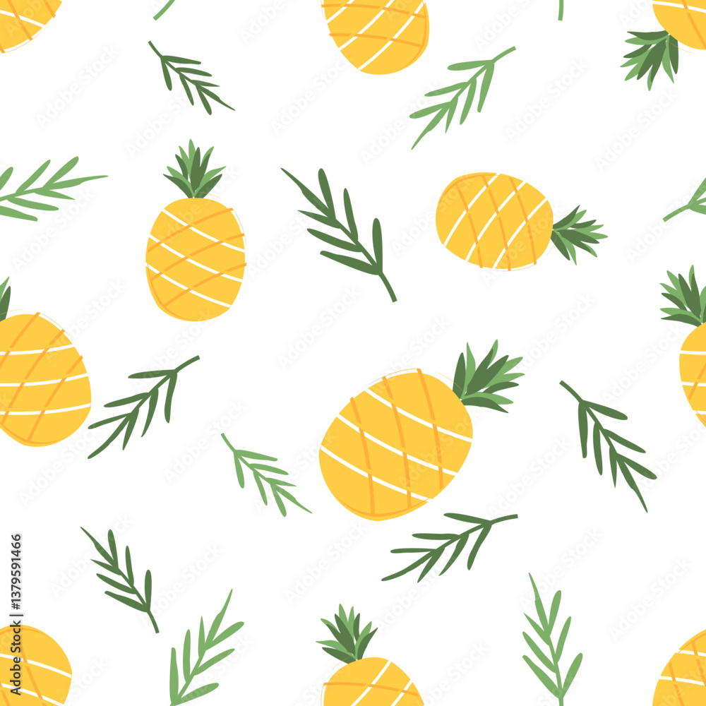 Seamless pattern of pineapple with green leaves on white background vector. Seamless pattern of pineapple with green leaves on white background vector.