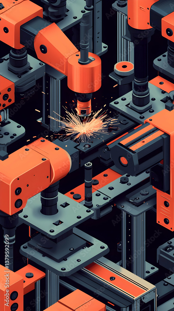Intricate Orange and Grey Industrial Machinery in Isometric Pixel Art Intricate Orange and Grey Industrial Machinery in Isometric Pixel Art