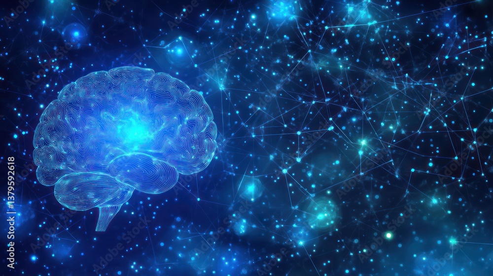 Glowing brain network digital space, AI concept Glowing brain network digital space, AI concept