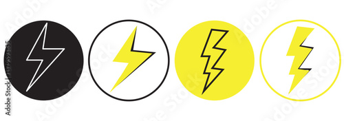 Flash thunder power icon set, flash lightning bolt icon with thunder bolt, Electric power icon symbol.