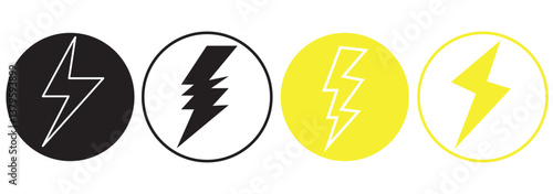 Flash thunder power icon set, flash lightning bolt icon with thunder bolt, Electric power icon symbol.