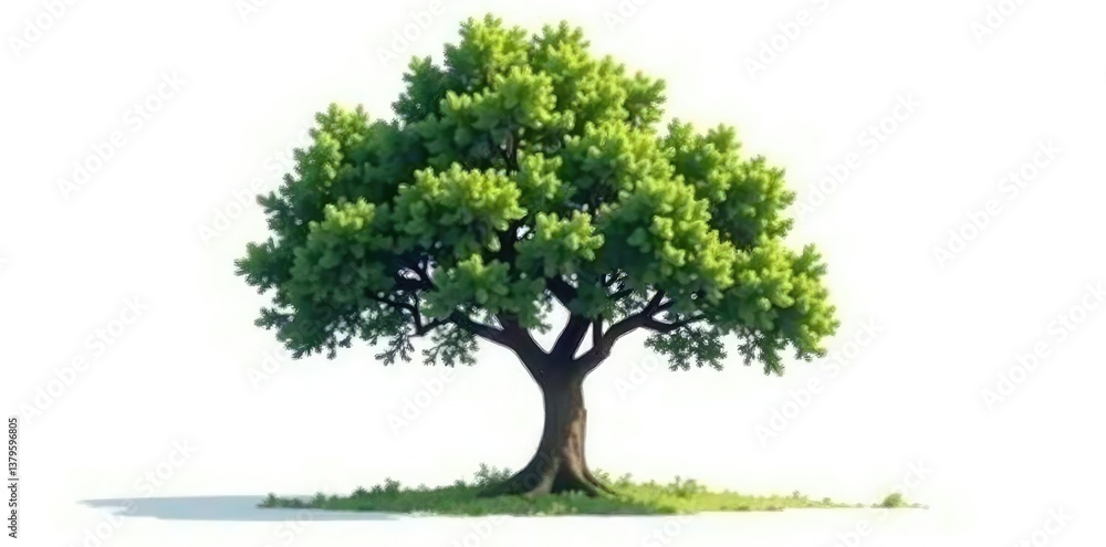 Dense foliage surrounds a single tree isolated on white background, solo tree, solitary tree Dense foliage surrounds a single tree isolated on white background, solo tree, solitary tree