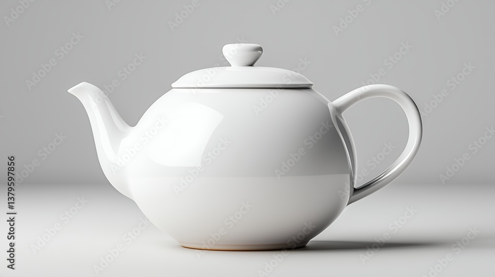 White Ceramic Teapot on Light Gray Background White Ceramic Teapot on Light Gray Background