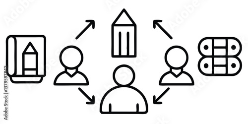 Collaboration Icons with Line Editing – Customizable & Scalable Vector Set