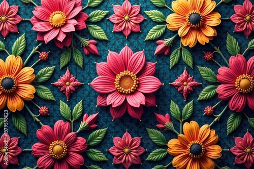 Intricate floral textile design, repeating motif , seamless, backgrounds, ornate