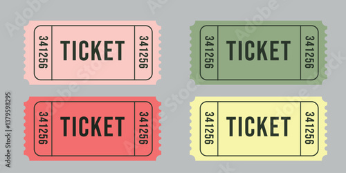 Ticket template set in retro stile. Vector illustration