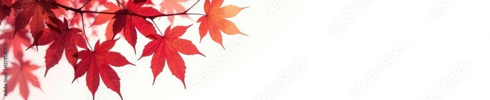 Isolated maple branches on white with red leaves, foliage, fall Isolated maple branches on white with red leaves, foliage, fall