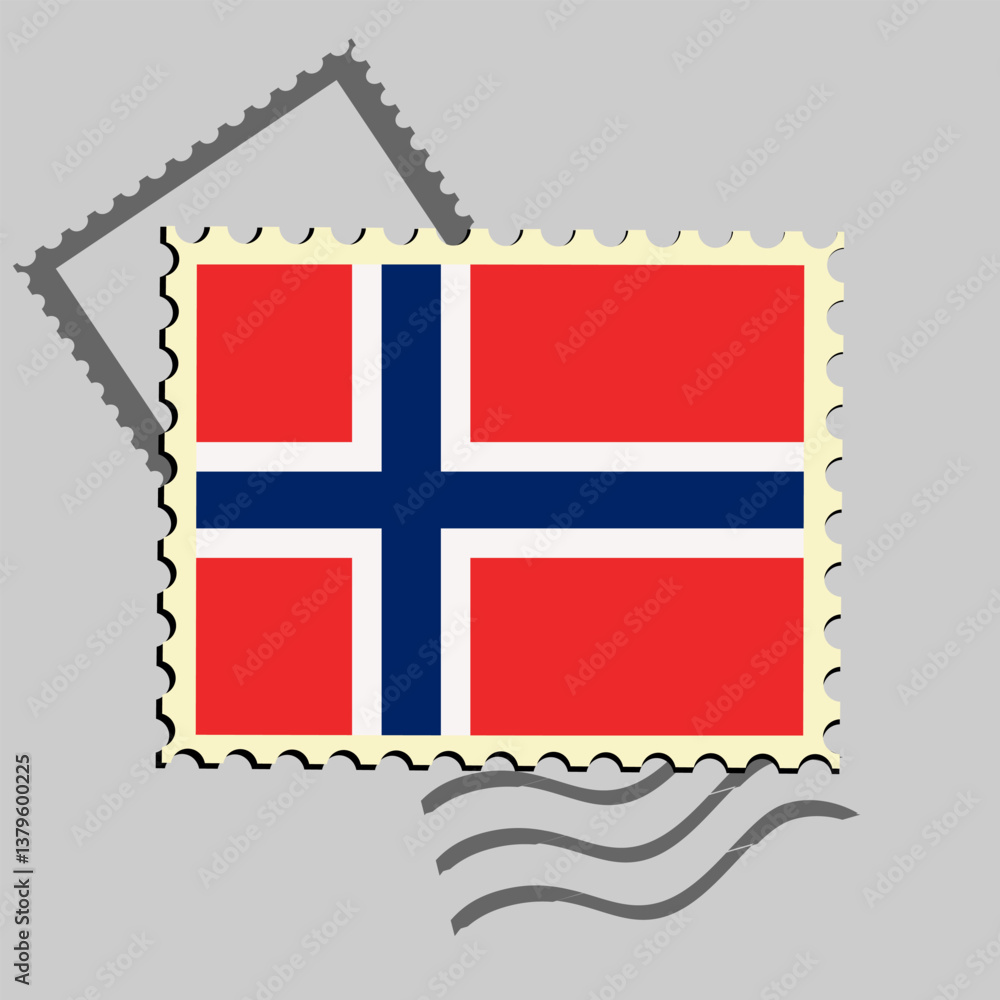 Obraz premium Norway flag postage stamp. Isolated vector illustration on grey post stamp background
