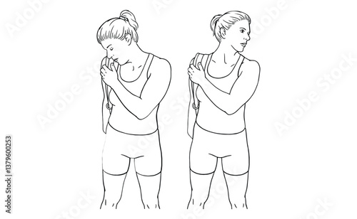 Elastic Band Exercise Steps Illustration Shoulder and Arm Stretch Decomposition