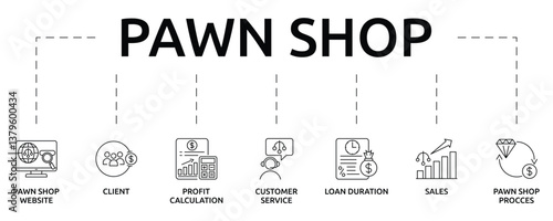 pawn shop banner with icon and keywords