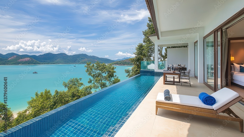 Fototapeta premium Tropical Villa Infinity Pool Ocean View Luxury Relaxation