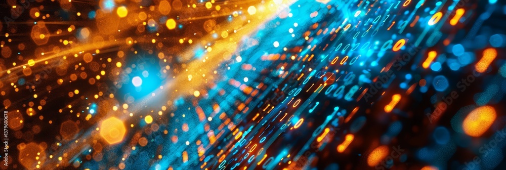 Data Stream - Abstract of binary code flowing, glowing in orange and blue, perfect for tech concepts Data Stream - Abstract of binary code flowing, glowing in orange and blue, perfect for tech concepts