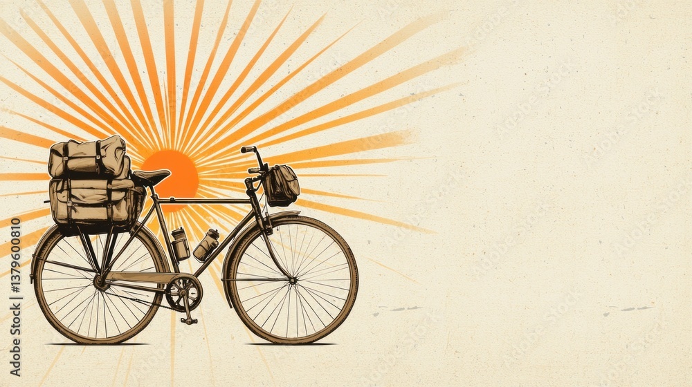 Fototapeta premium Adventure cycling journey scenic landscape digital art sunrise inspiration illustrative view freedom concept