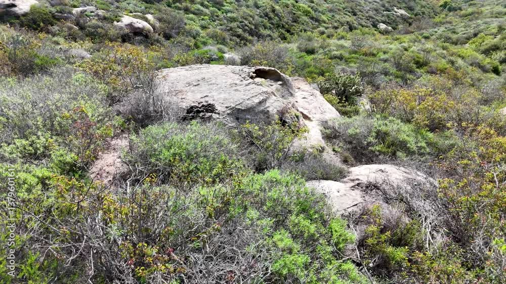 Drone shot of rock formations in desert