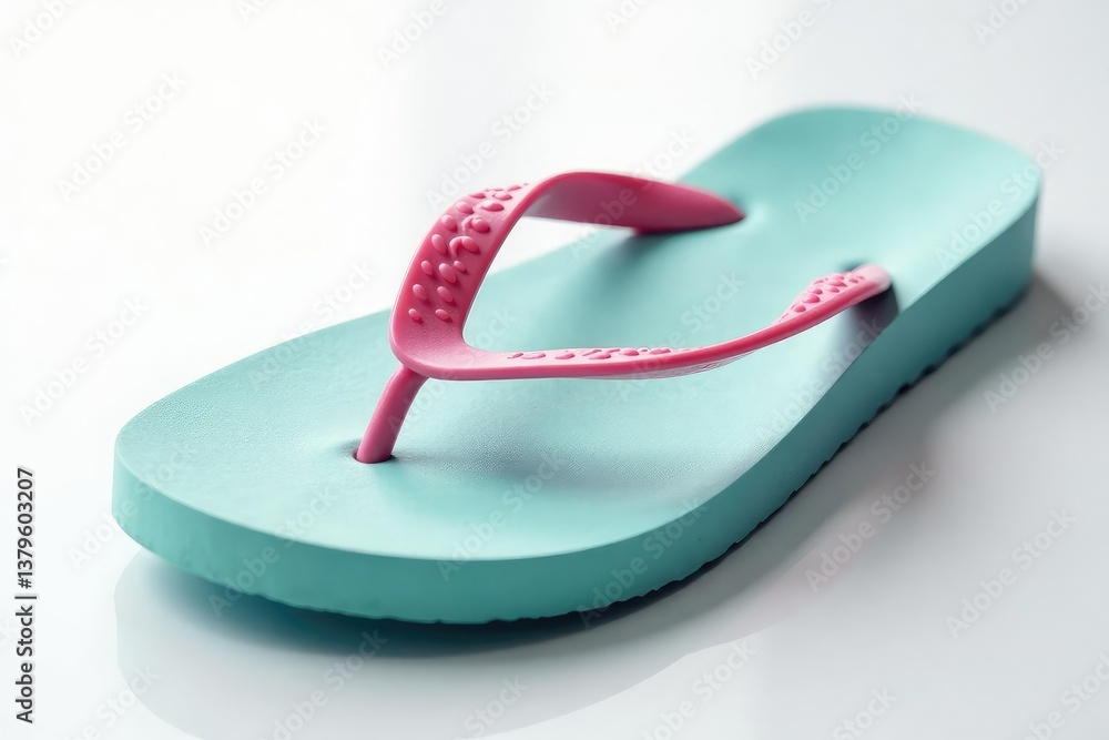 Close-up of a flip-flop, stark white backdrop, minimal, footwear accessory, summertime Close-up of a flip-flop, stark white backdrop, minimal, footwear accessory, summertime