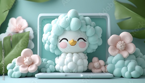 Cute fluffy duckling laptop spring.