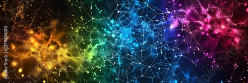 Rainbow Network Connections - Abstract of vibrant rainbow colored network connections and nodes. Perfect for technology, connectivity, or concepts