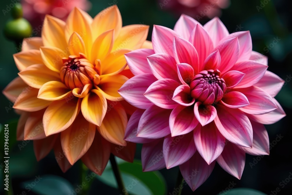 Fototapeta premium Intricate dahlia blooms, vibrant colors, lush petals , element, red